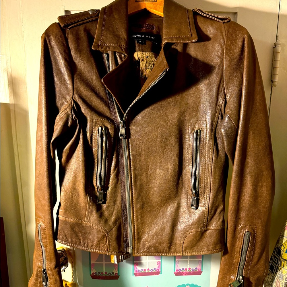🚫SOLD❗️Andrew Marc Brown Leather Moto Jacket